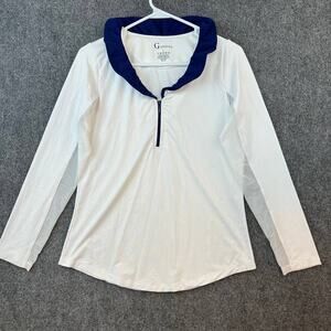 G Lifestyle Women Activewear Top Long Sleeve Half Zip White Blue Size